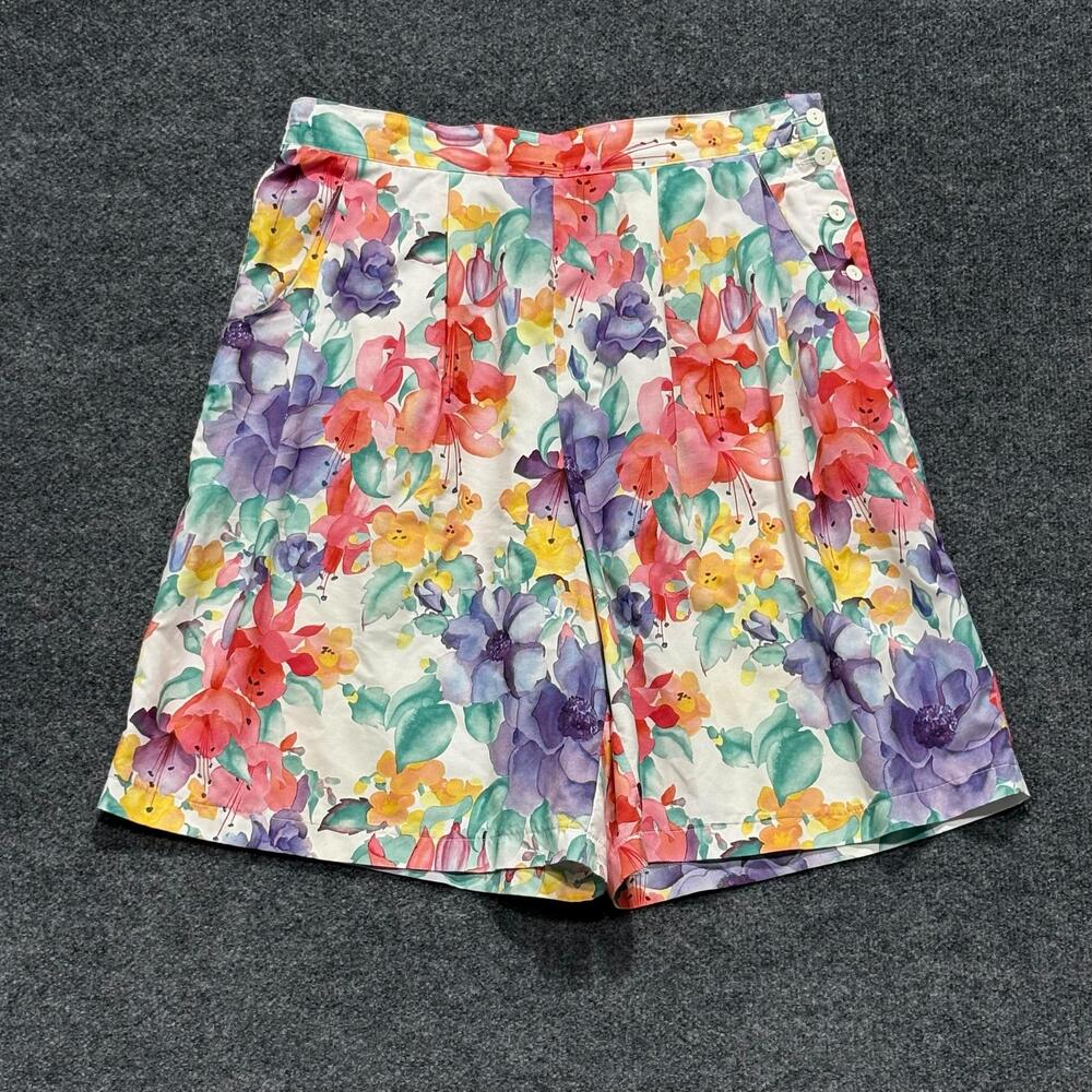 D'Allaird's Shorts Womens Large Floral Pleated Culotte Elastic Casual Summer